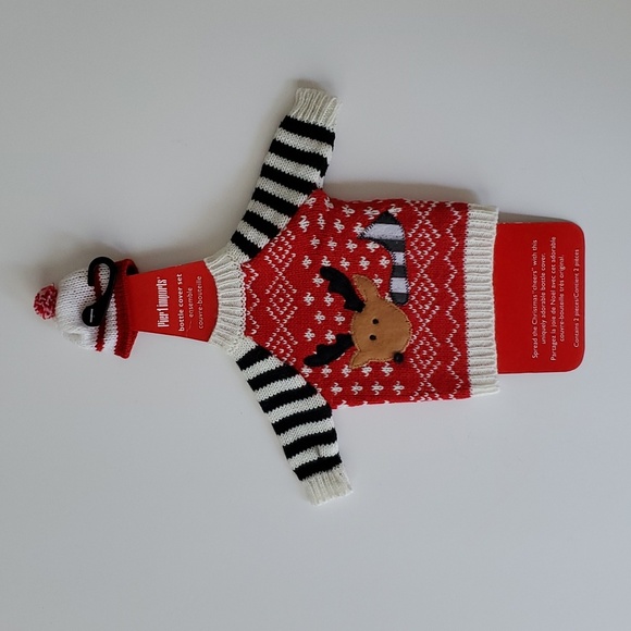 Pier 1 Imports Christmas Reindeer 2 Piece Bottle Cover Set NWT - Picture 6 of 6